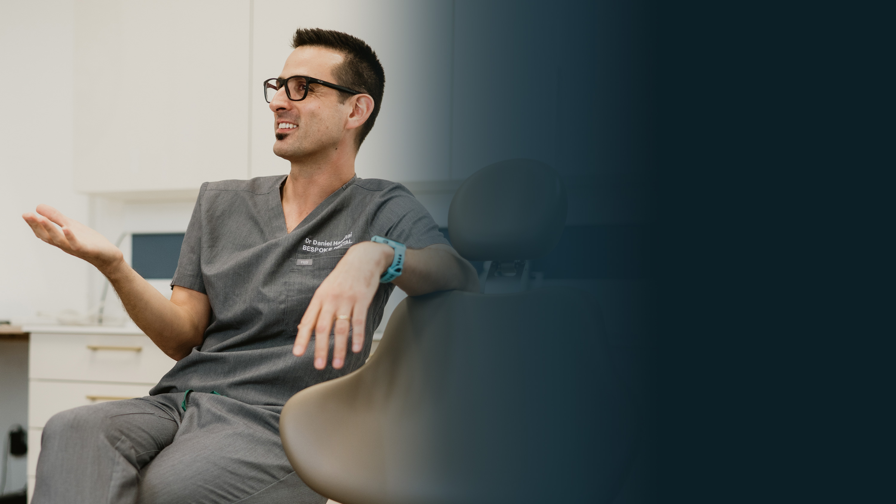 Dr Daniel Hargitai talking with a patient at Bespoke Dental, Malahide